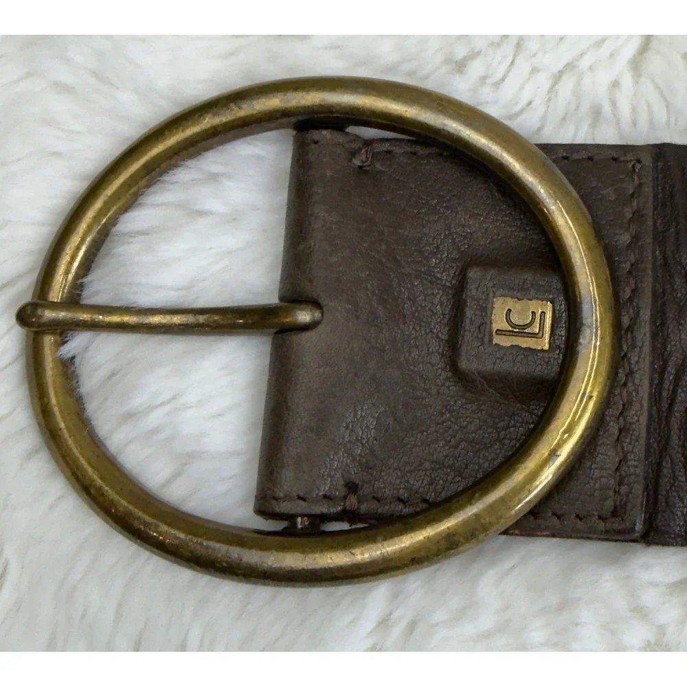 NEW VTG Y2K Liz Claiborne Leather Wide Woven Belt Womens Size S Brass Buckle